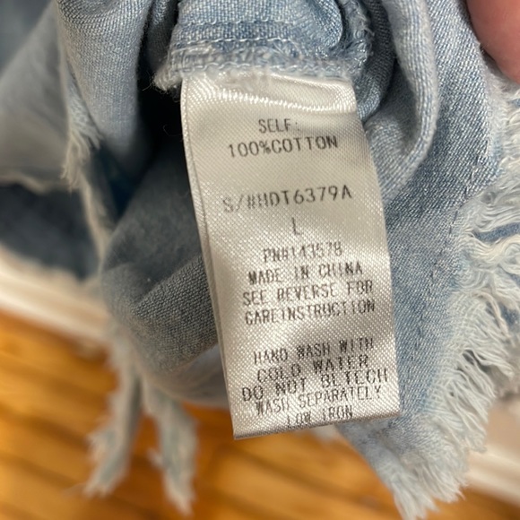 Off the shoulders torn lightweight denim button up shirt size large. - Picture 6 of 6